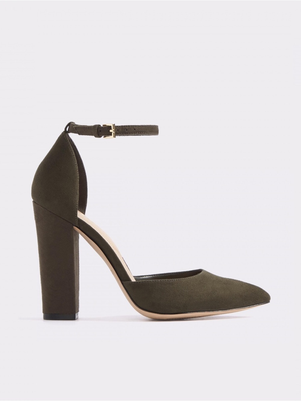 Aldo Nichols Suede Pointed-Toe Ankle Strap Block Hell Pumps Olive Green Size 11